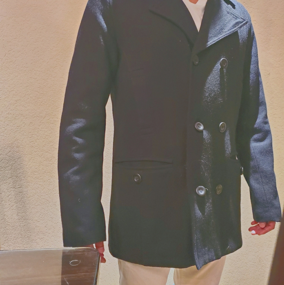 Zara Man Black Peacoat Large
